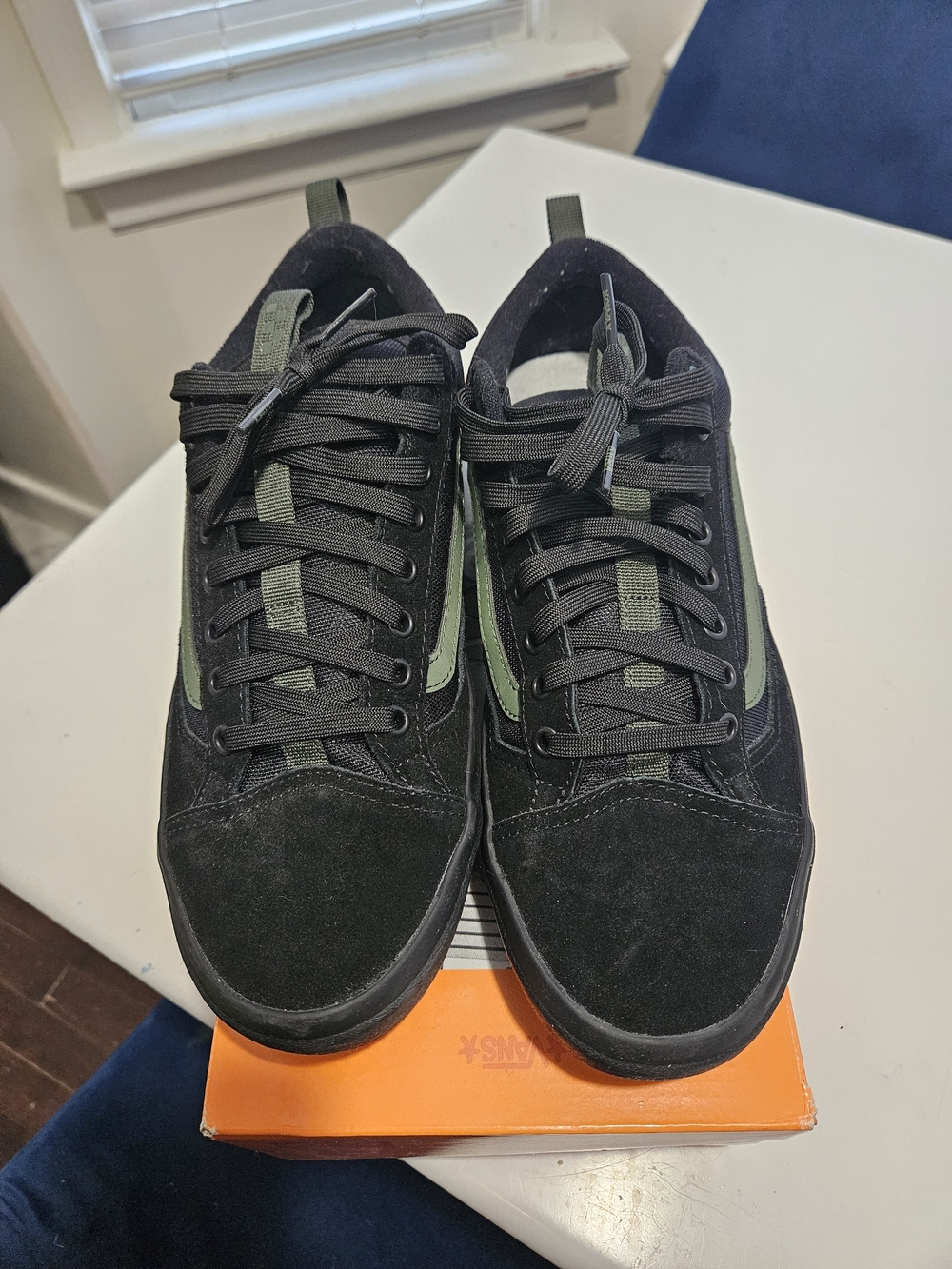 Vans Black and Olive Suede Low-Top Sneakers